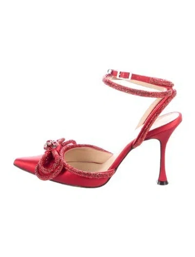 Pre-owned Mach&mach Leather Bow Accents Slingback Pumps In Red