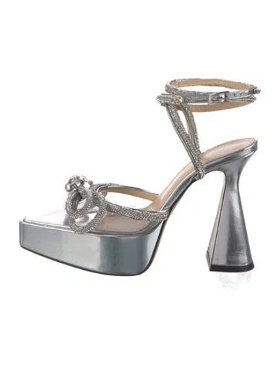 Pre-owned Mach&mach Leather Bow Accents Slingback Pumps In Silver