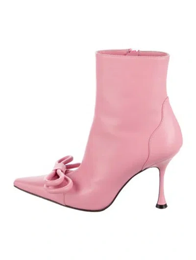 Pre-owned Mach&mach Leather Bow Accents Sock Boots In Pink
