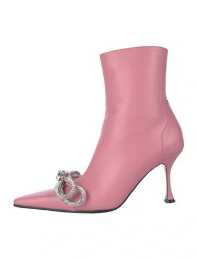 Pre-owned Mach&mach Leather Bow Accents Sock Boots In Pink
