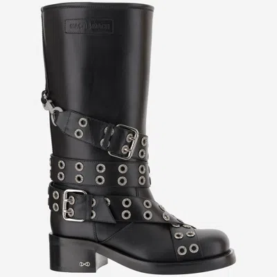 Mach&mach Mach & Mach Leather Combat Boots With Straps And Eyelets In Black