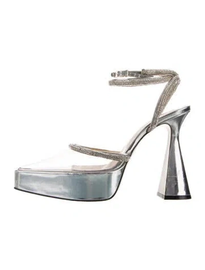 Pre-owned Mach&mach Leather Crystal Embellishments Pumps In Silver