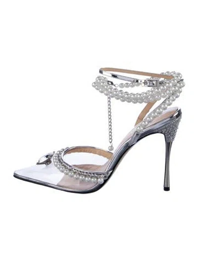 Pre-owned Mach&mach Leather Crystal Embellishments Pumps In Silver