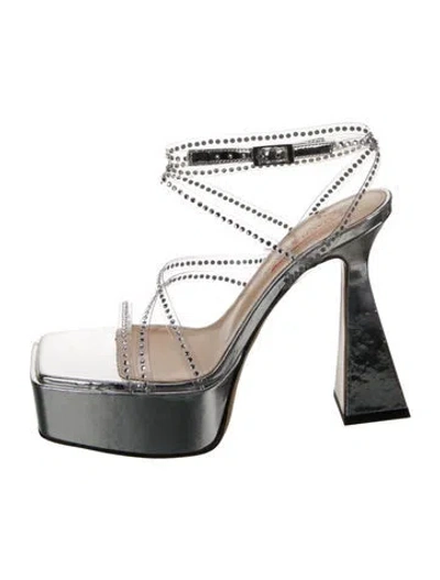 Pre-owned Mach&mach Leather Crystal Embellishments Sandals