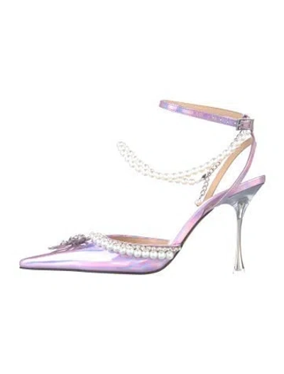 Pre-owned Mach&mach Leather Crystal Embellishments Slingback Pumps In Metallic/purple