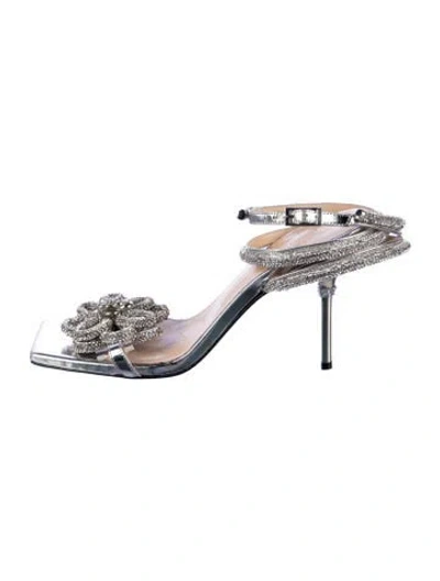 Pre-owned Mach&mach Leather Patterned Slingback Sandals In Silver