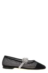 Mach&mach Black Lotus Flower Mesh Ballerina Flats