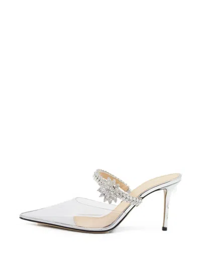 Pre-owned Mach&mach Lotus Crystal-embellished Sandals In White