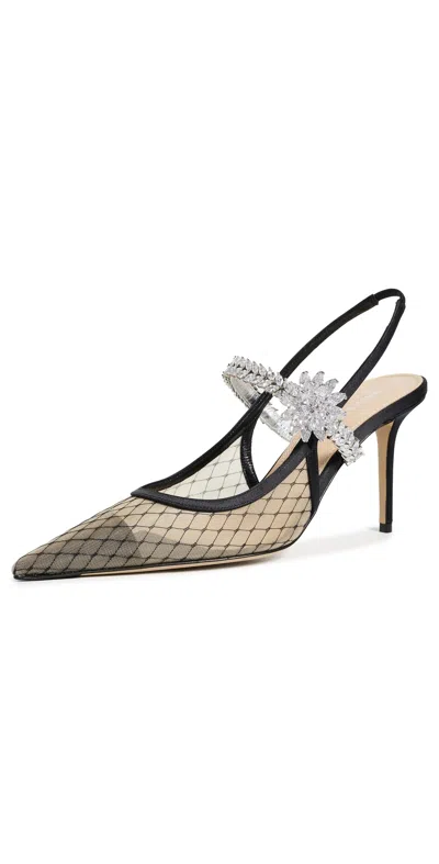 Mach&mach Lotus Flower Fishnet Slingback Pumps Black