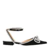 Mach&mach Double Bow Embellished Pointed Toe Ballerinas In Black
