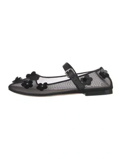 Pre-owned Mach&mach Mesh Floral Print Ballet Flats In Black
