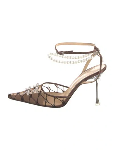 Pre-owned Mach&mach Mesh Patterned Slingback Pumps In Brown