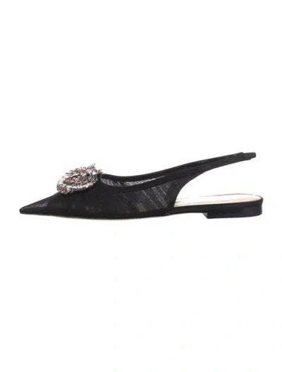 Pre-owned Mach&mach Mesh Slingback Flats In Black