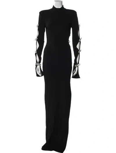 Pre-owned Mach&mach Mock Neck Long Dress In Black