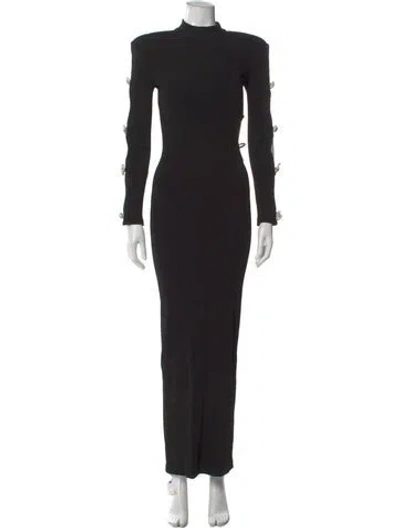 Pre-owned Mach&mach Mock Neck Long Dress In Black
