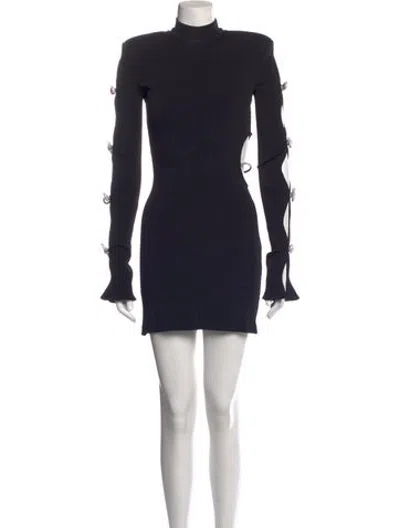 Pre-owned Mach&mach Mock Neck Mini Dress In Blue