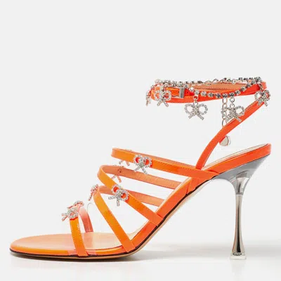 Mach&mach Neon Orange Patent Leather Crystal Bow Camille Sandals