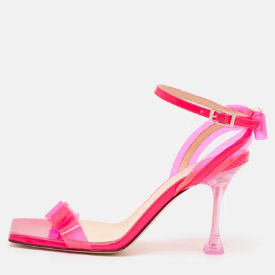 Mach&mach Neon Pink Pvc And Patent Leather French Bow Sandals