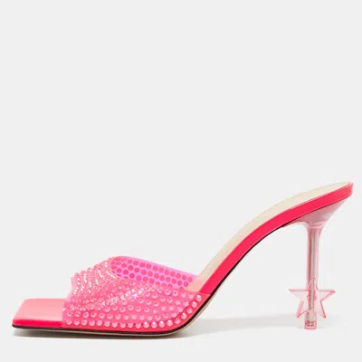 Mach&mach Neon Pink Pvc Crystal Embellished Star Slide Sandals