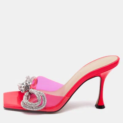 Pre-owned Mach&mach Neon Pink Pvc Double Bow Slide Sandals Size 35