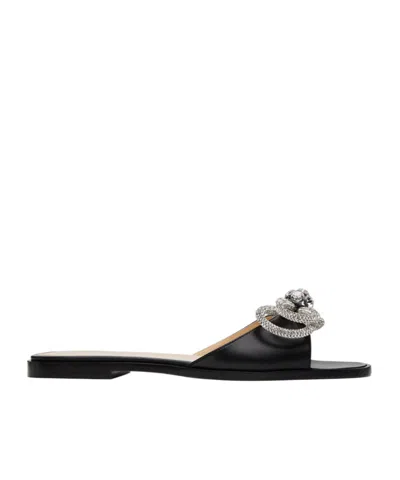 Mach&mach Open Toe Bow Slippers In Black