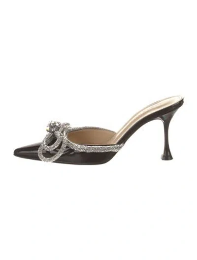 Pre-owned Mach&mach Patent Leather Bow Accents Mules In Black
