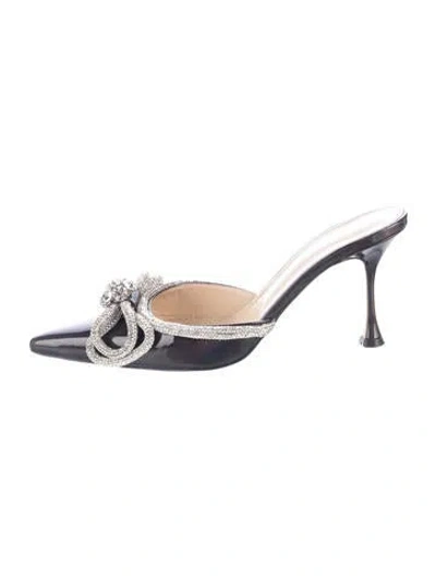 Pre-owned Mach&mach Patent Leather Bow Accents Mules In Black