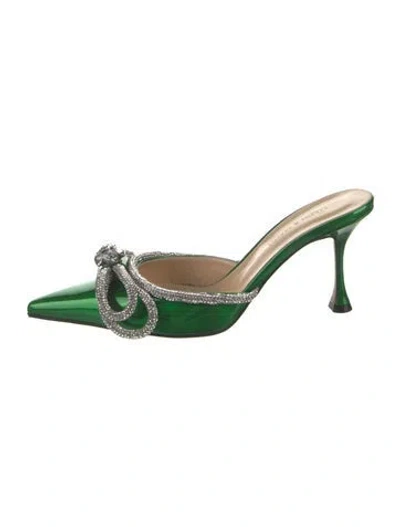 Pre-owned Mach&mach Patent Leather Bow Accents Mules In Green