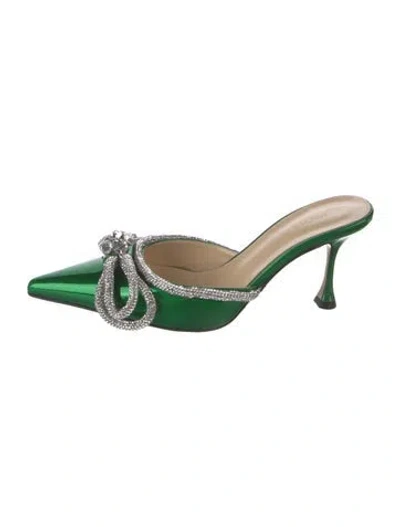 Pre-owned Mach&mach Patent Leather Bow Accents Mules In Green