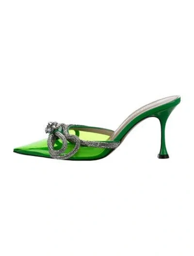 Pre-owned Mach&mach Patent Leather Bow Accents Mules In Green/metallic
