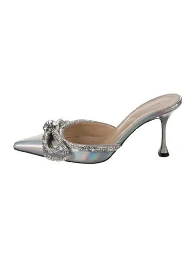 Pre-owned Mach&mach Patent Leather Bow Accents Mules In Metallic/silver