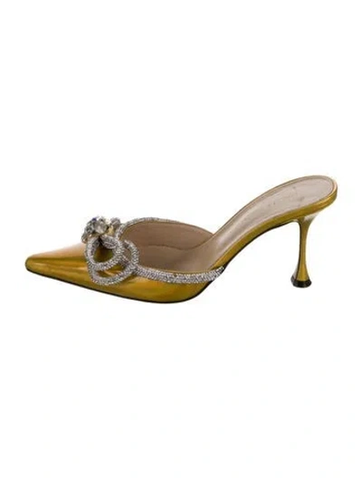 Pre-owned Mach&mach Patent Leather Bow Accents Mules In Yellow