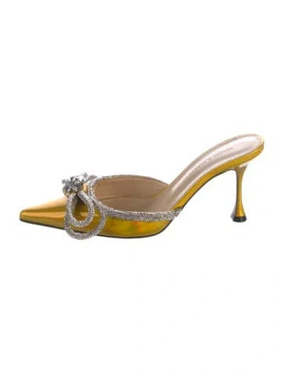 Pre-owned Mach&mach Patent Leather Bow Accents Mules In Yellow