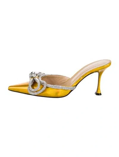Pre-owned Mach&mach Patent Leather Bow Accents Mules In Yellow