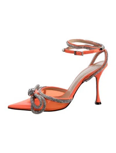Pre-owned Mach&mach Patent Leather Bow Accents Pumps In Orange
