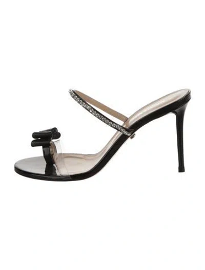 Pre-owned Mach&mach Patent Leather Bow Accents Sandals In Black