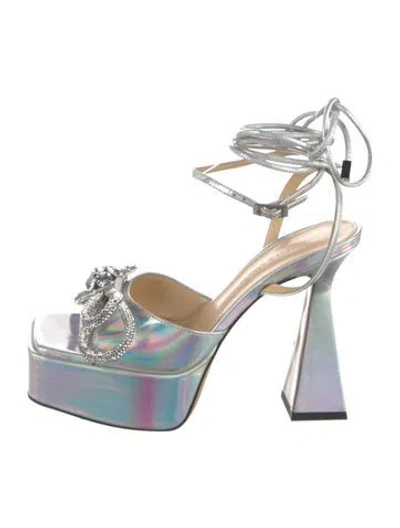Pre-owned Mach&mach Patent Leather Bow Accents Sandals In Silver