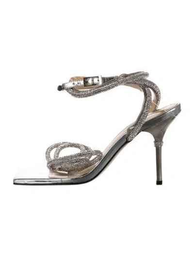 Pre-owned Mach&mach Patent Leather Bow Accents Sandals In Silver