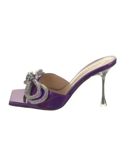 Pre-owned Mach&mach Patent Leather Bow Accents Slides In Purple
