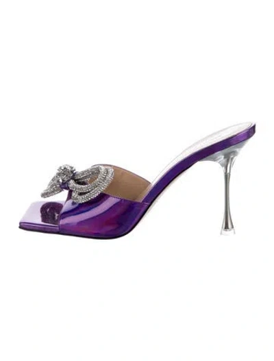 Pre-owned Mach&mach Patent Leather Bow Accents Slides In Purple