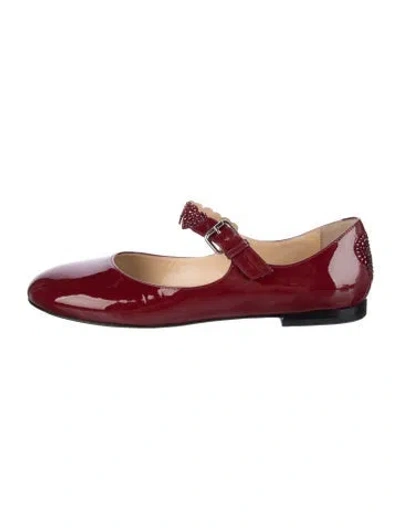Pre-owned Mach&mach Patent Leather Crystal Embellishments Mary Jane Flats In Red