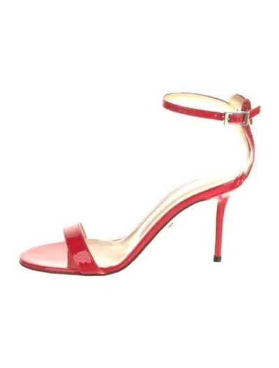 Pre-owned Mach&mach Patent Leather Crystal Embellishments Sandals In Red