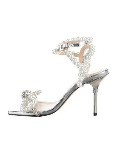Pre-owned Mach&mach Patent Leather Crystal Embellishments Sandals In Silver