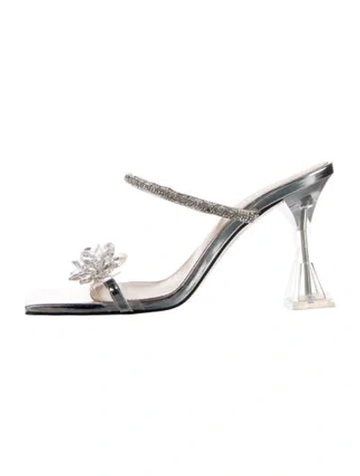 Pre-owned Mach&mach Patent Leather Crystal Embellishments Sandals In Silver