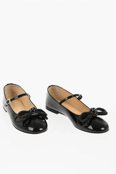MACH&MACH PATENT LEATHER MARY JANE BALLET FLATS WITH JEWELED BOW
