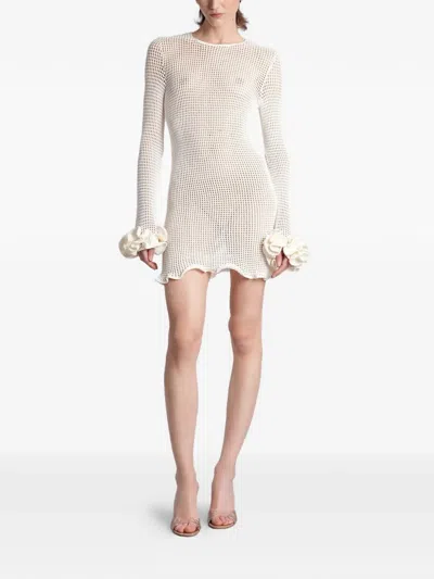 Mach&mach Peony Open-knit Mini Dress In Neutral
