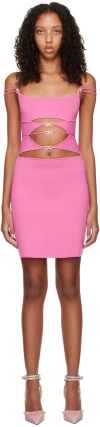 Mach&mach Matilde Crystal Bow Rib-knitted Mini Dress In Pink