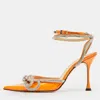 Mach&mach Pink Patent Leather And Pvc Crystal Embellish Double Bow Pumps In Orange