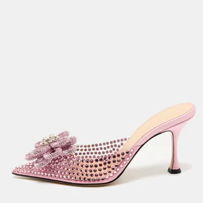 Pre-owned Mach&mach Pink Pvc And Satin Carrie Rose Crystals Heel Mules Size 37