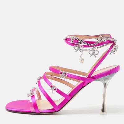 Mach&mach Pink Satin Crystal Bow Camille Sandals